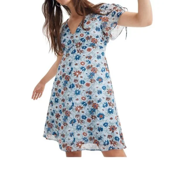 MADEWELL Open Back Dress size 0 XS WILDFLOWER GARDEN BLUE FLORAL Spring Summer - Picture 3 of 12